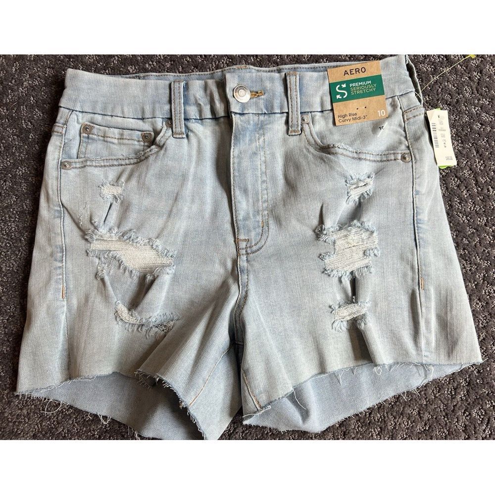 NWT Aero High Rise Curvy Midi‎ 3" Inseam Distressed Jean Shorts Mom Style